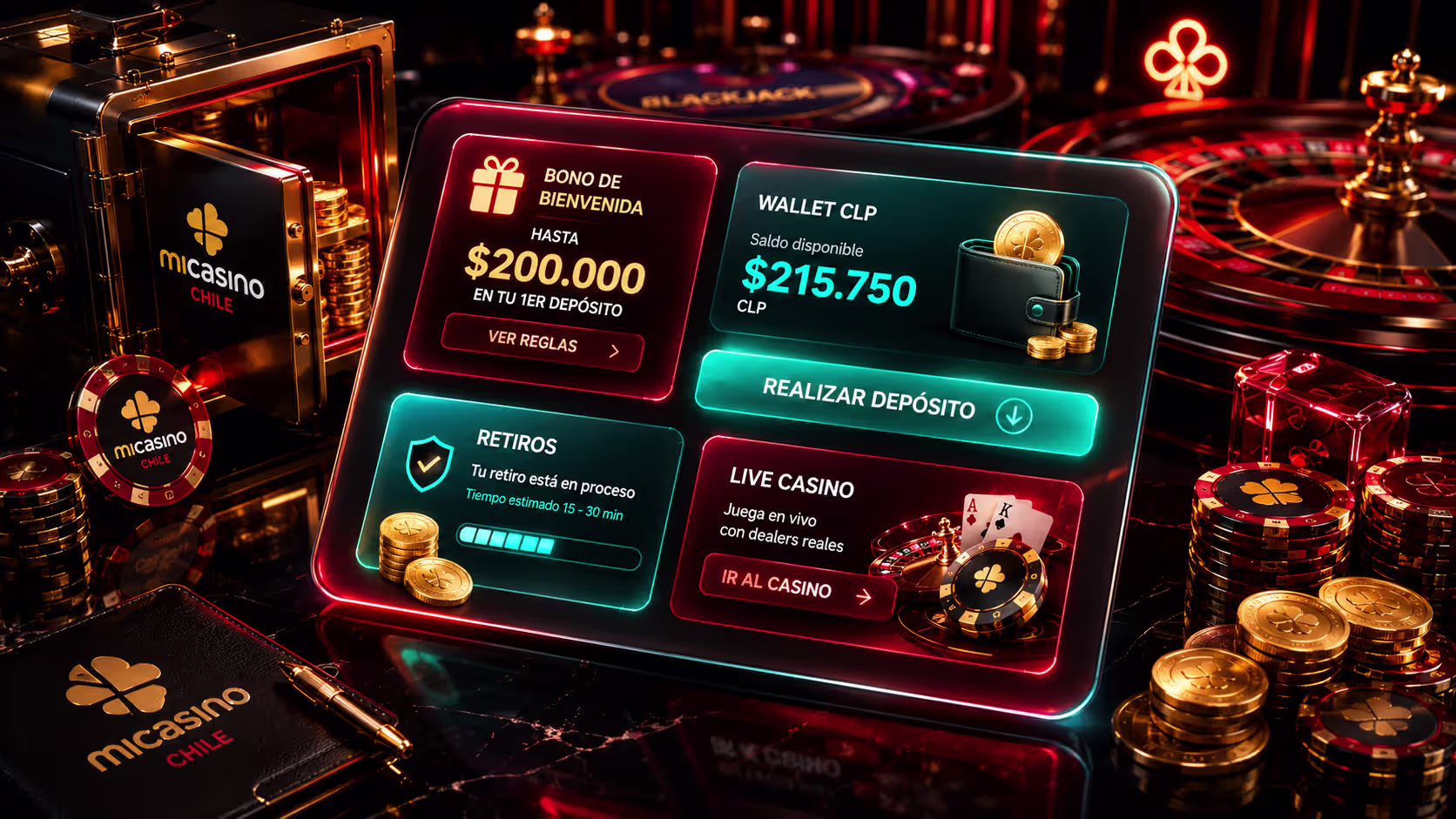 Sección de pagos de Micasino Chile con depósitos y retiros